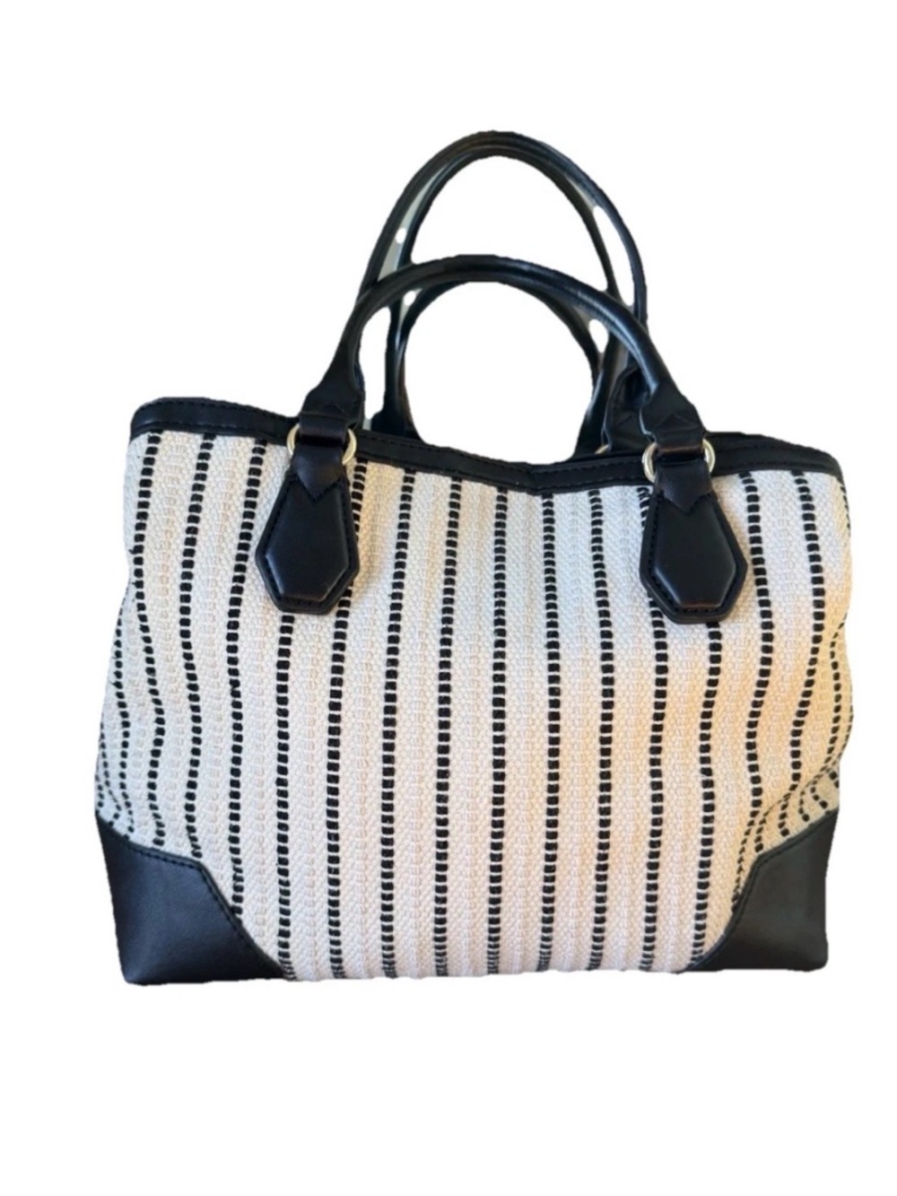 Nine West Brooklyn Jet Set Carryall Satchel Ivr/Blk Classic City Preppy 90’s - Picture 3 of 16